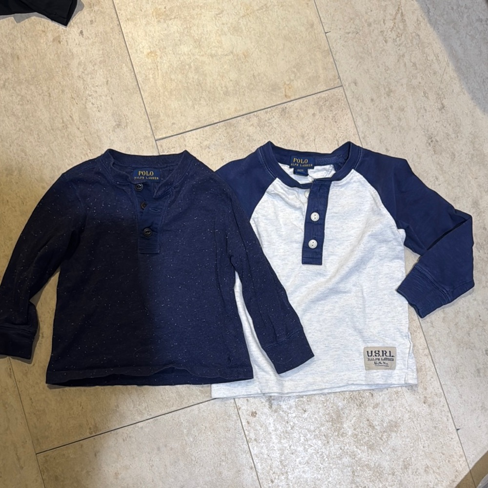 Bundle of two Polo by Ralph Lauren Blue and White Long Sleeve Tees 2T boys
